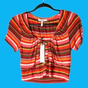 NEW BCBGeneration Crop Top Striped Summer Shirt or to Style with Cardigan Sz XS